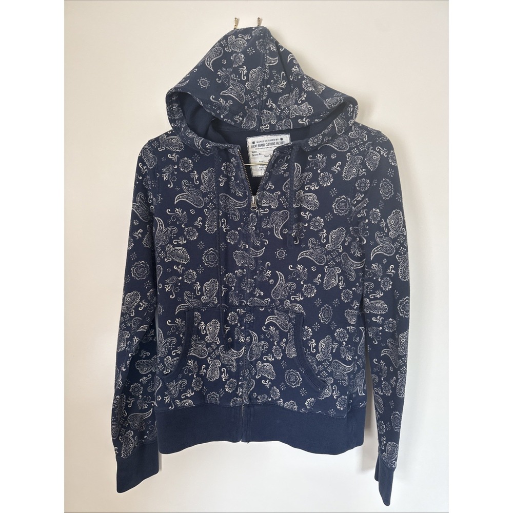 Lucky Brand‎ Bandana Paisley Print Vintage Y2k Boho Zip Up Hoodie Jacket Medium